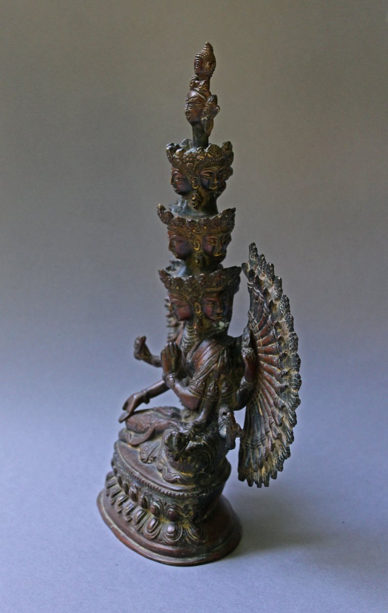 Bronze Népalais Ancien, Avalokiteshvara à Onze Têtes et Mille Bras-photo-2