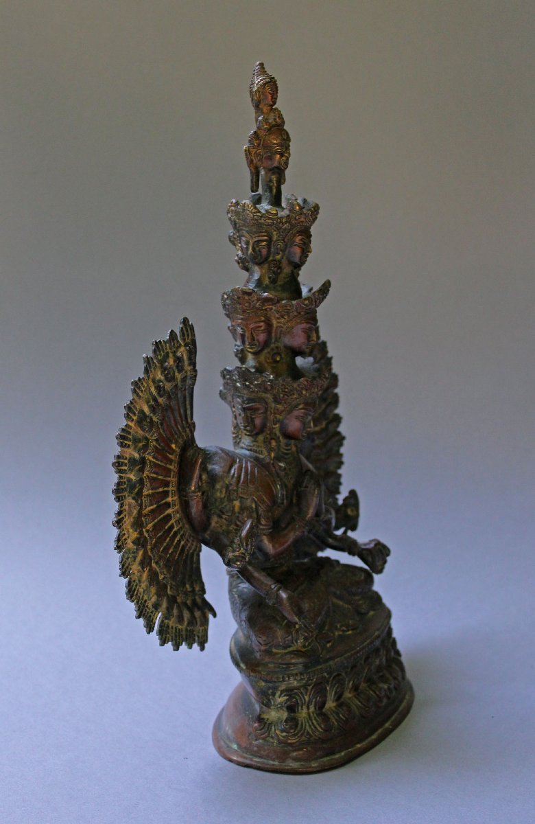 Bronze Népalais Ancien, Avalokiteshvara à Onze Têtes et Mille Bras-photo-4