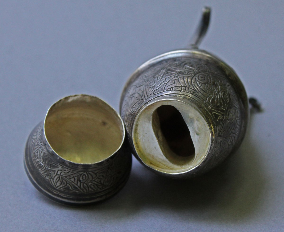 Ancien Pot à Épices Égyptien en Argent Massif 900 sur Piètement Tripode, XXe Siècle-photo-4