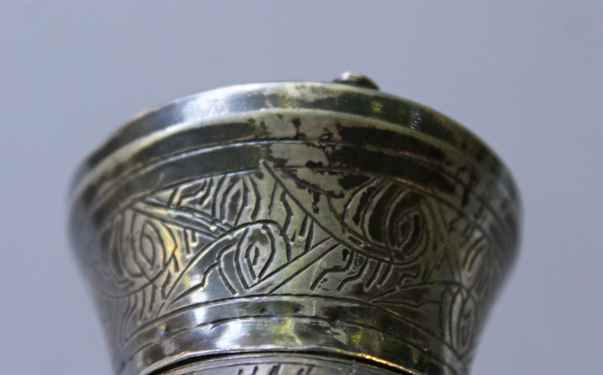Ancien Pot à Épices Égyptien en Argent Massif 900 sur Piètement Tripode, XXe Siècle-photo-2