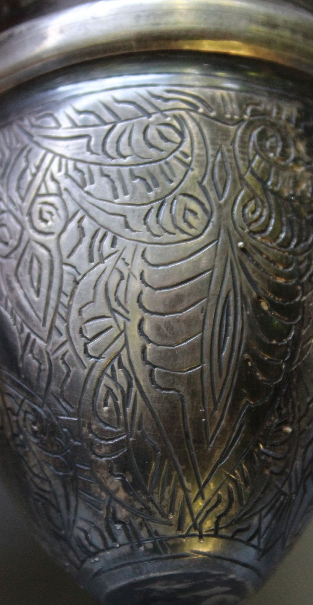 Ancien Pot à Épices Égyptien en Argent Massif 900 sur Piètement Tripode, XXe Siècle-photo-3