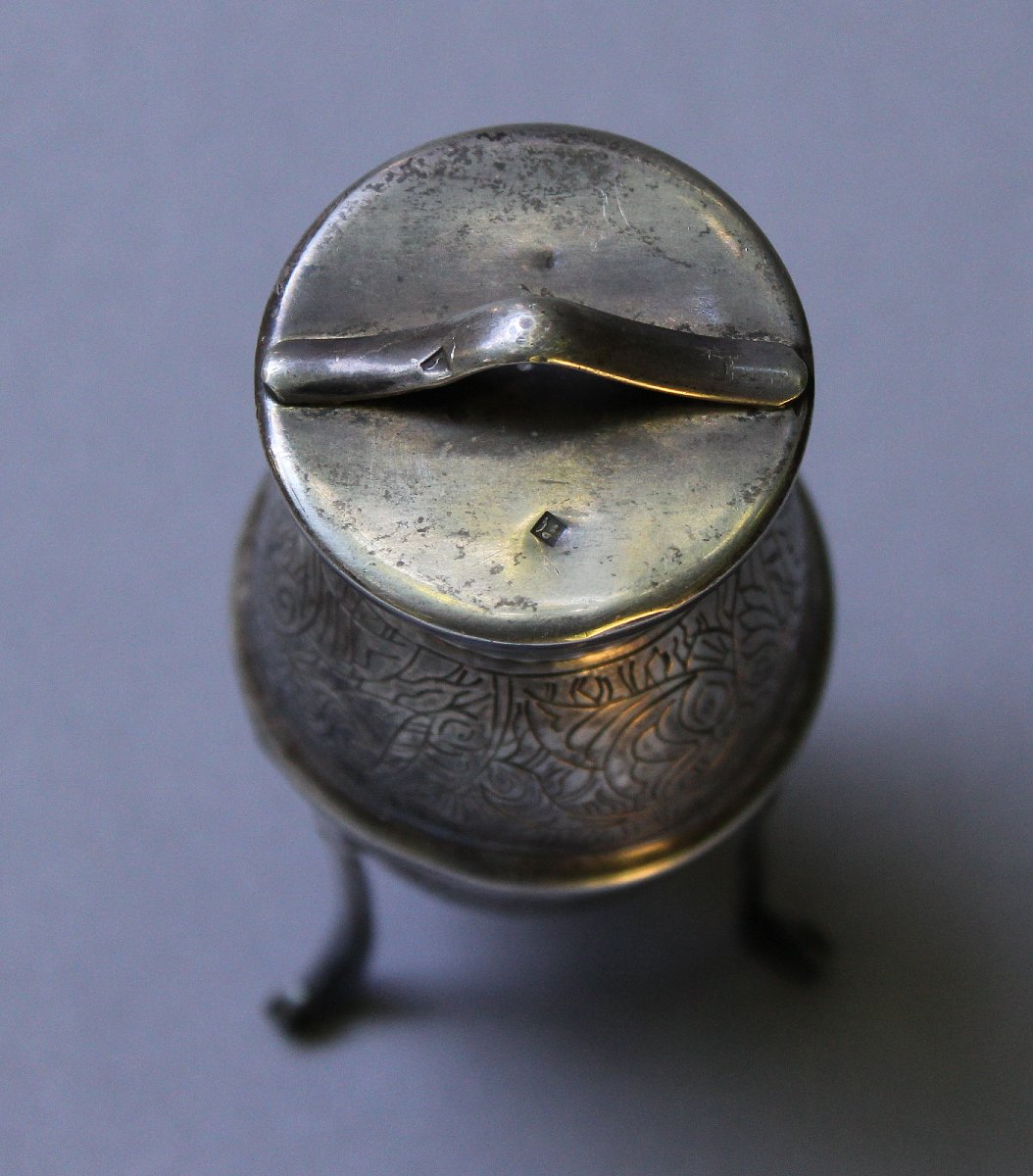 Ancien Pot à Épices Égyptien en Argent Massif 900 sur Piètement Tripode, XXe Siècle-photo-5