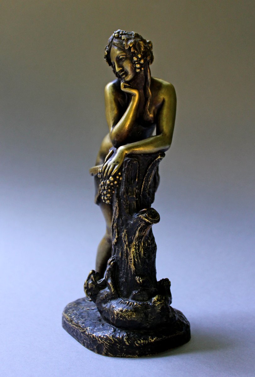 Antique French Bronze Bacchante & Panther, Théodore Gechter, 19th-century Bacchus, Wine, Grapes-photo-2