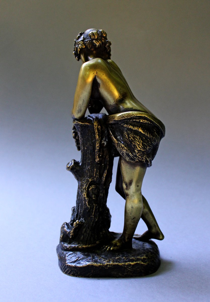 Antique French Bronze Bacchante & Panther, Théodore Gechter, 19th-century Bacchus, Wine, Grapes-photo-3