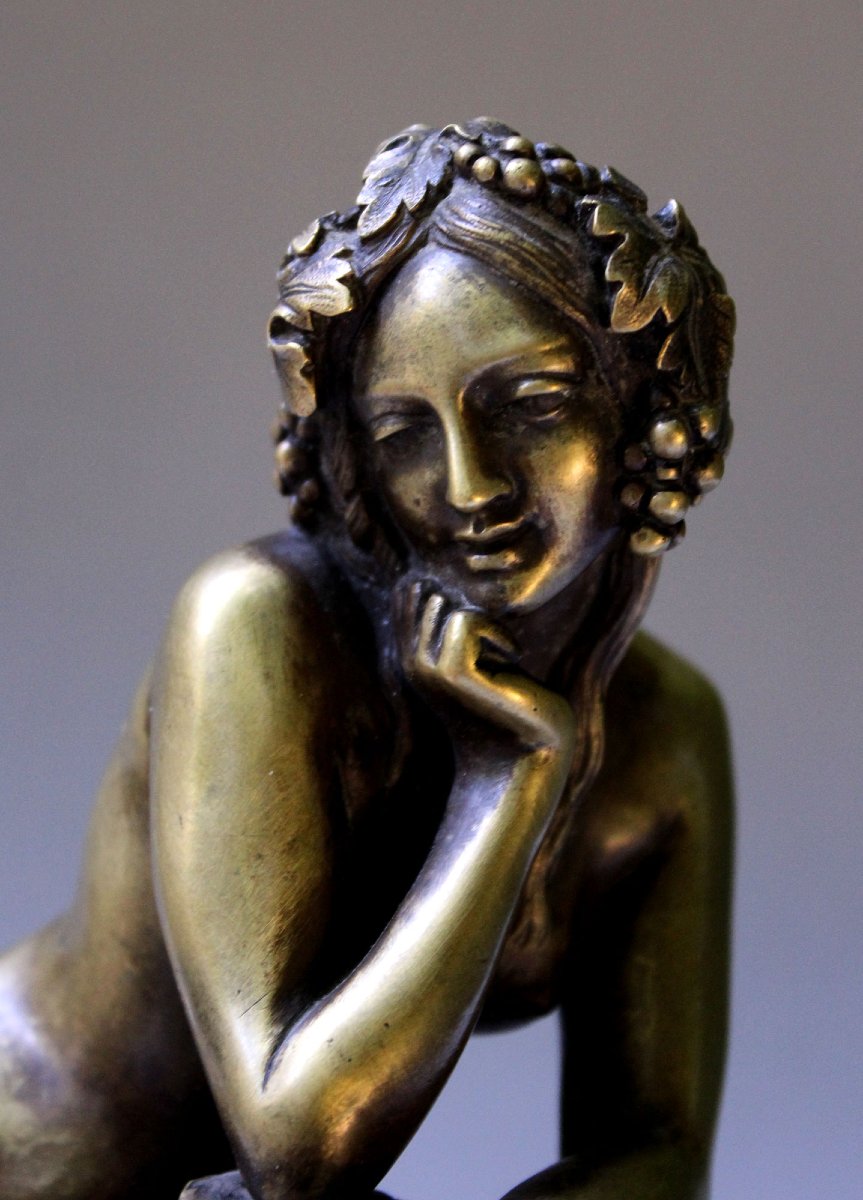 Antique French Bronze Bacchante & Panther, Théodore Gechter, 19th-century Bacchus, Wine, Grapes-photo-2