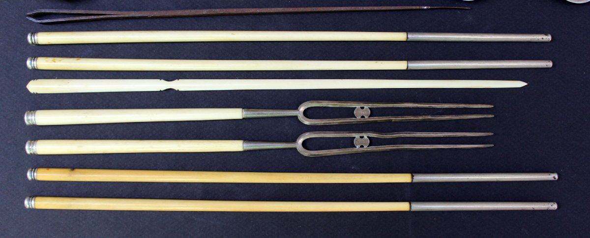 Antique Tibetan Silver, Ivory & Brass Travelling Eating Set, Ruyi, C19th-photo-2
