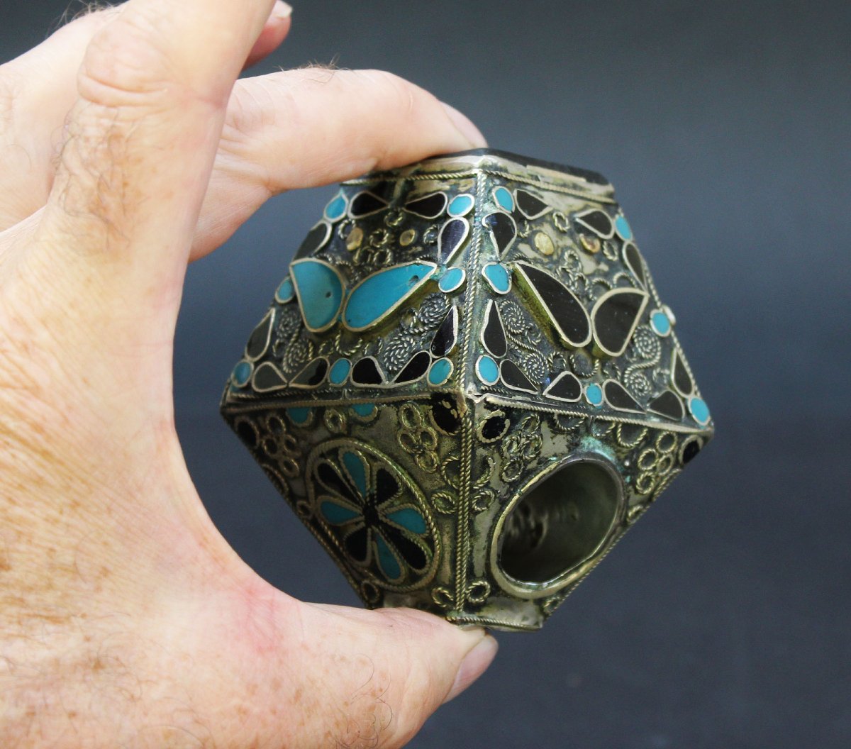 Bague Afghane Ancienne, Alliage D’argent, Verre Turquoise Et Intaille Au Cerf, XXe-photo-2