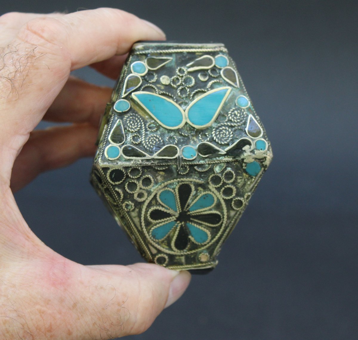 Bague Afghane Ancienne, Alliage D’argent, Verre Turquoise Et Intaille Au Cerf, XXe-photo-3