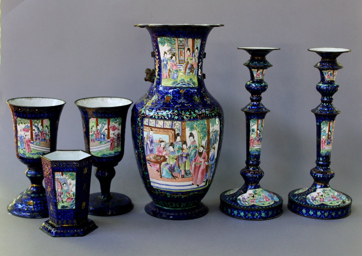 Antique Chinese Canton Enamel Collection For Vietnam, Indochina, 19th Century