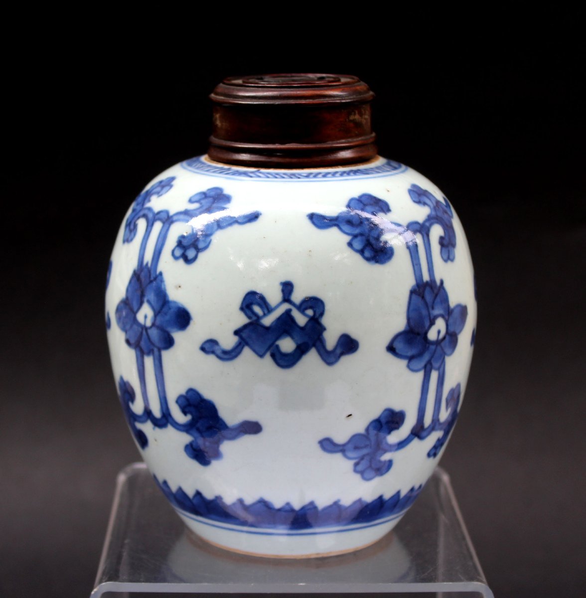 Pot à Gingembre Antique Chinois Kangxi en Porcelaine Bleu et Blanc, Lotus et Objets Bouddhiques-photo-4