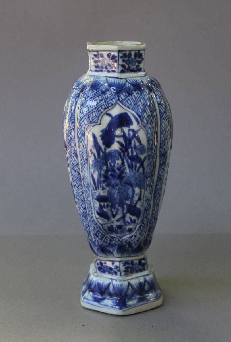 Vase Chinois Ancien en Porcelaine Bleu et Blanc, Époque Kangxi, 26,8 cm-photo-4