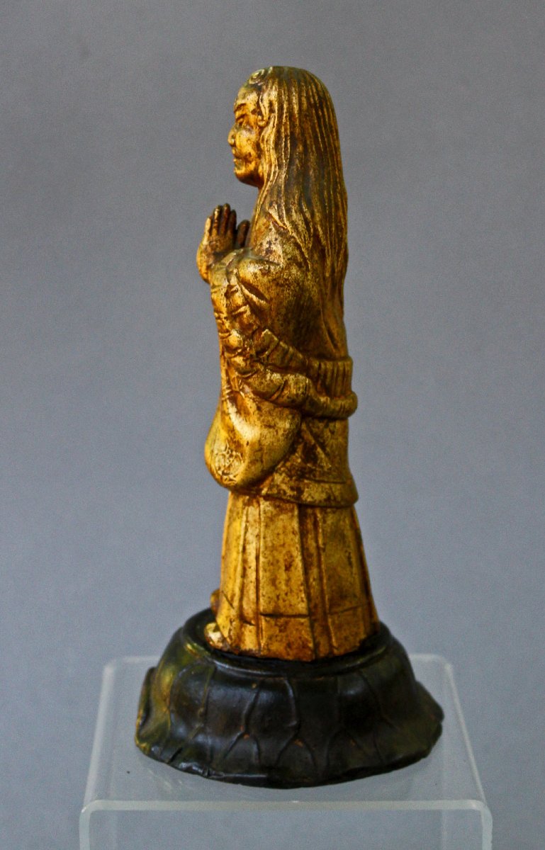 Antique Chinese Gilt Terracotta Buddhist Luohan, Disciple Of Buddha-photo-2