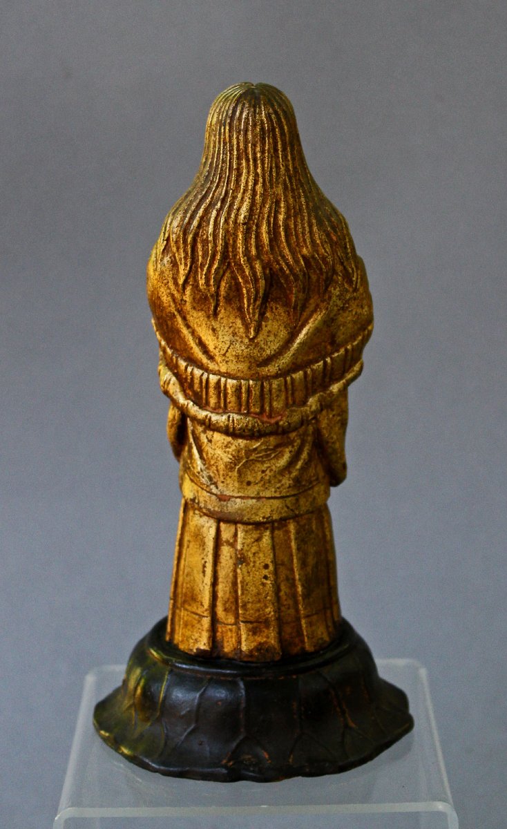 Antique Chinese Gilt Terracotta Buddhist Luohan, Disciple Of Buddha-photo-3
