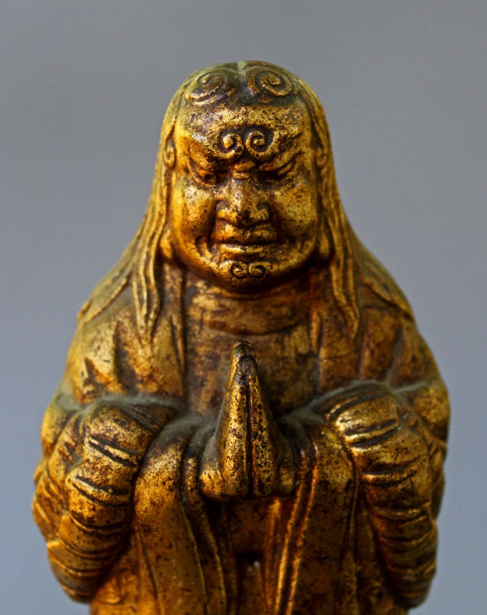 Antique Chinese Gilt Terracotta Buddhist Luohan, Disciple Of Buddha-photo-1