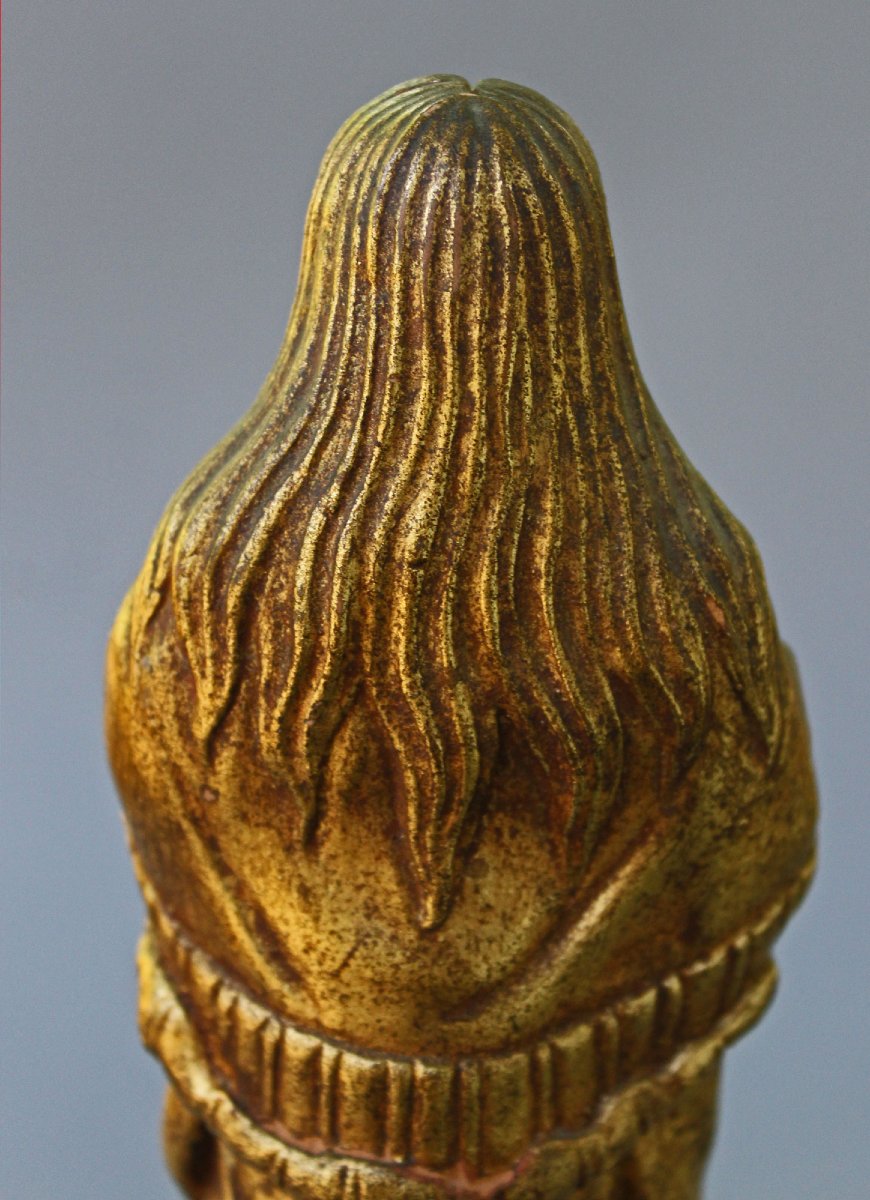 Antique Chinese Gilt Terracotta Buddhist Luohan, Disciple Of Buddha-photo-3