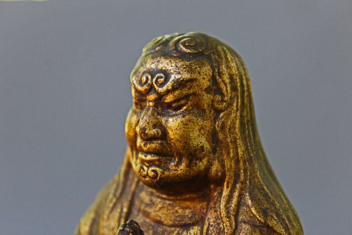 Antique Chinese Gilt Terracotta Buddhist Luohan, Disciple Of Buddha-photo-4