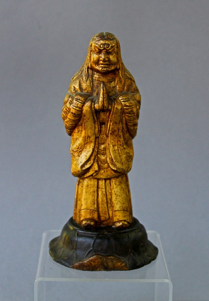 Antique Chinese Gilt Terracotta Buddhist Luohan, Disciple Of Buddha