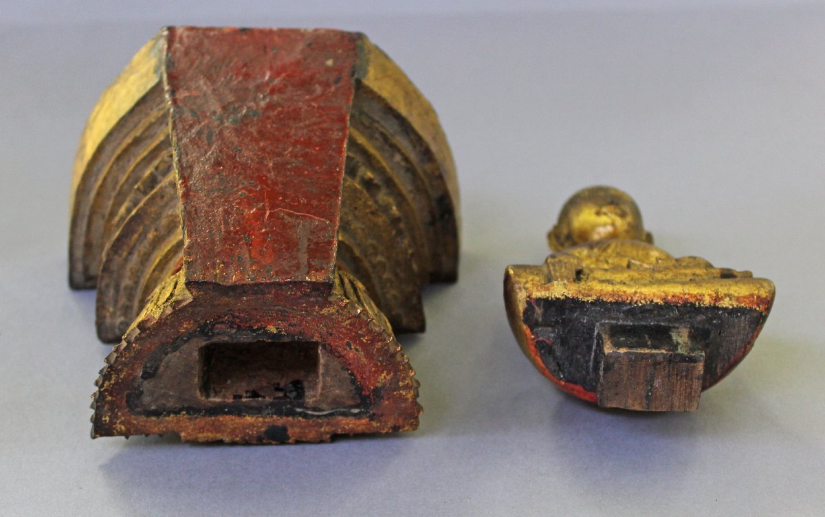 Ancien Bouddha Thaïlandais du Nord en Bois Doré, Début XIXe Siècle ou Antérieur-photo-3