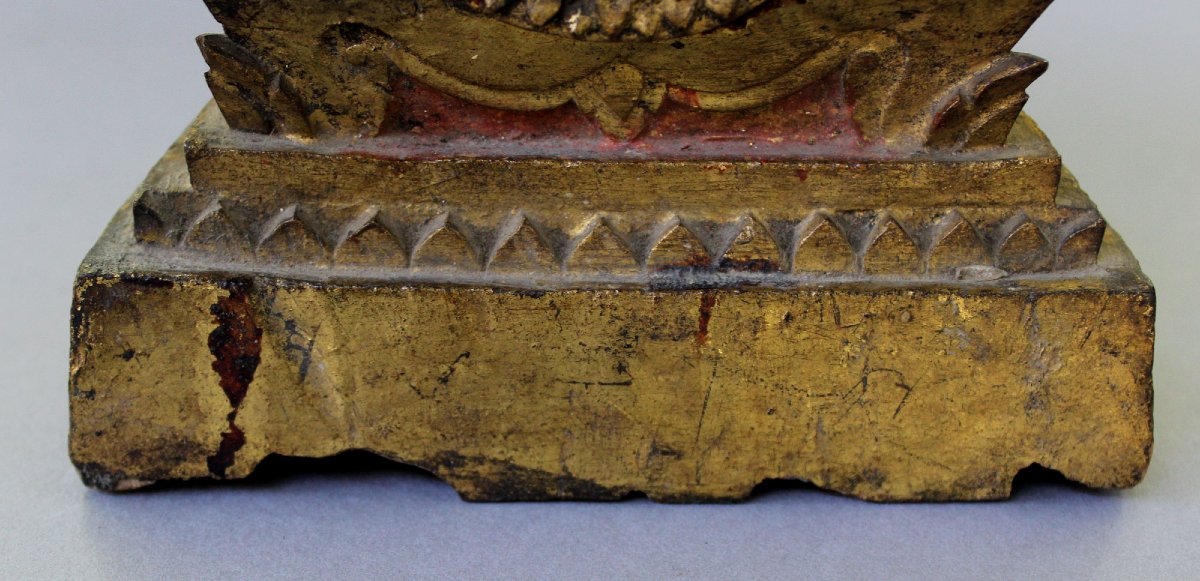 Ancien Bouddha Thaïlandais du Nord en Bois Doré, Début XIXe Siècle ou Antérieur-photo-5