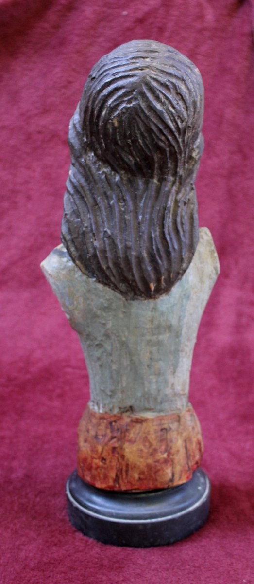 Antique Sicilian Polychrome Wood Processional Bust Of Saint Agatha, 17th-18th Century-photo-3