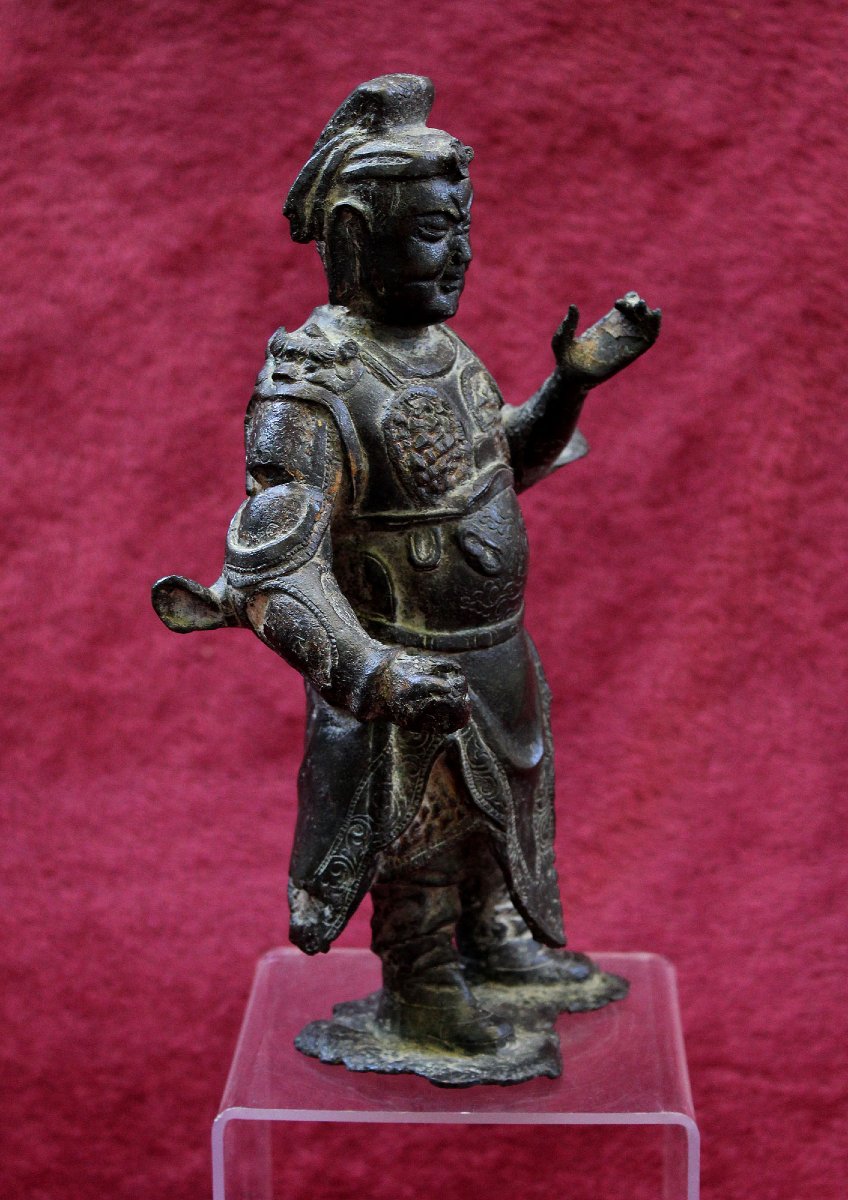 Antique Chinese Bronze Weituo Pusa Buddhist Guardian, Ming, 16th–17th Century-photo-4