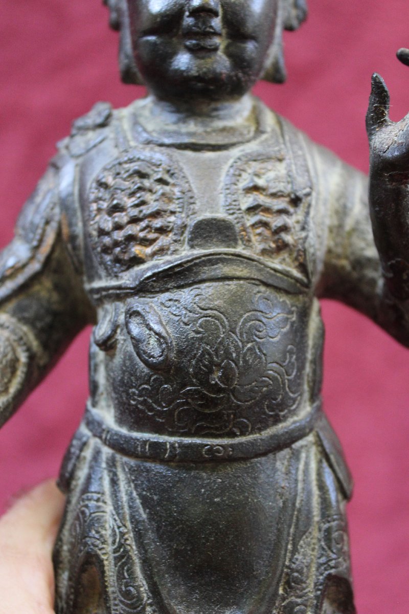 Antique Chinese Bronze Weituo Pusa Buddhist Guardian, Ming, 16th–17th Century-photo-4