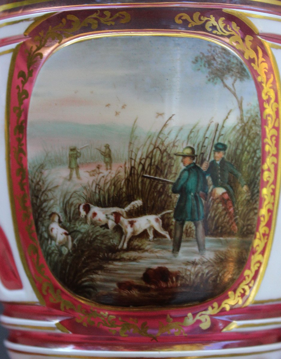 Verre Ancien en Cristal de Bohême Rouge Rubis, Chasse et Monogramme Noble, XIXe-photo-1