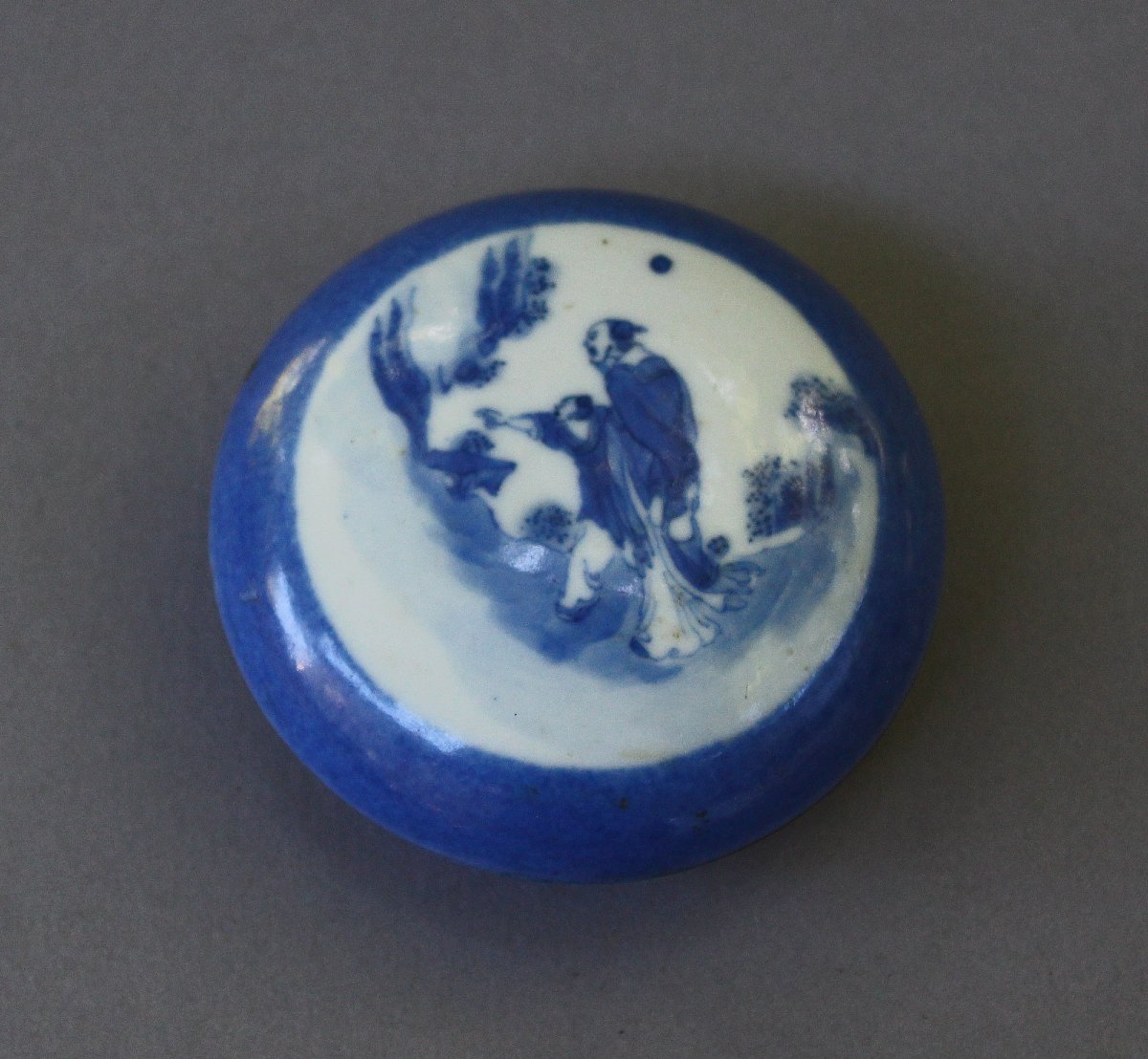 Antique Chinese Powder Blue And White Seal Paste Box & Cover, Qianlong Mark