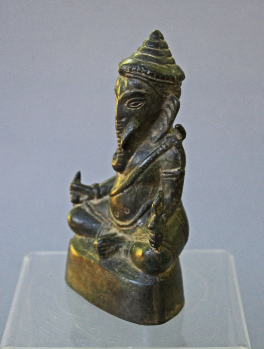 Antique Cambodian Khmer Bronze Ganesha, Hindu Elephant God, 19th Century Or Earlier-photo-2