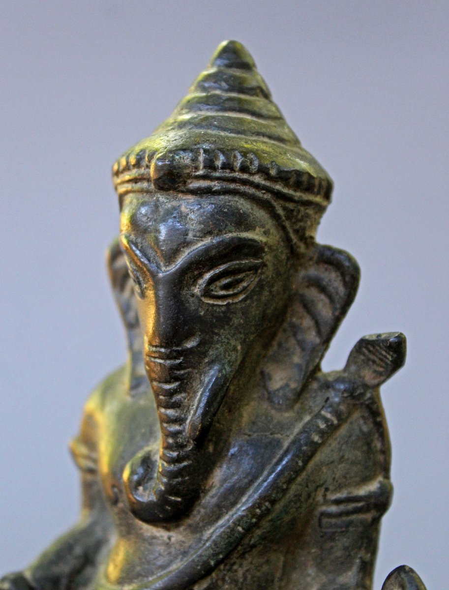 Antique Cambodian Khmer Bronze Ganesha, Hindu Elephant God, 19th Century Or Earlier-photo-1