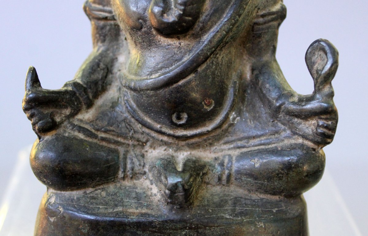 Antique Cambodian Khmer Bronze Ganesha, Hindu Elephant God, 19th Century Or Earlier-photo-2