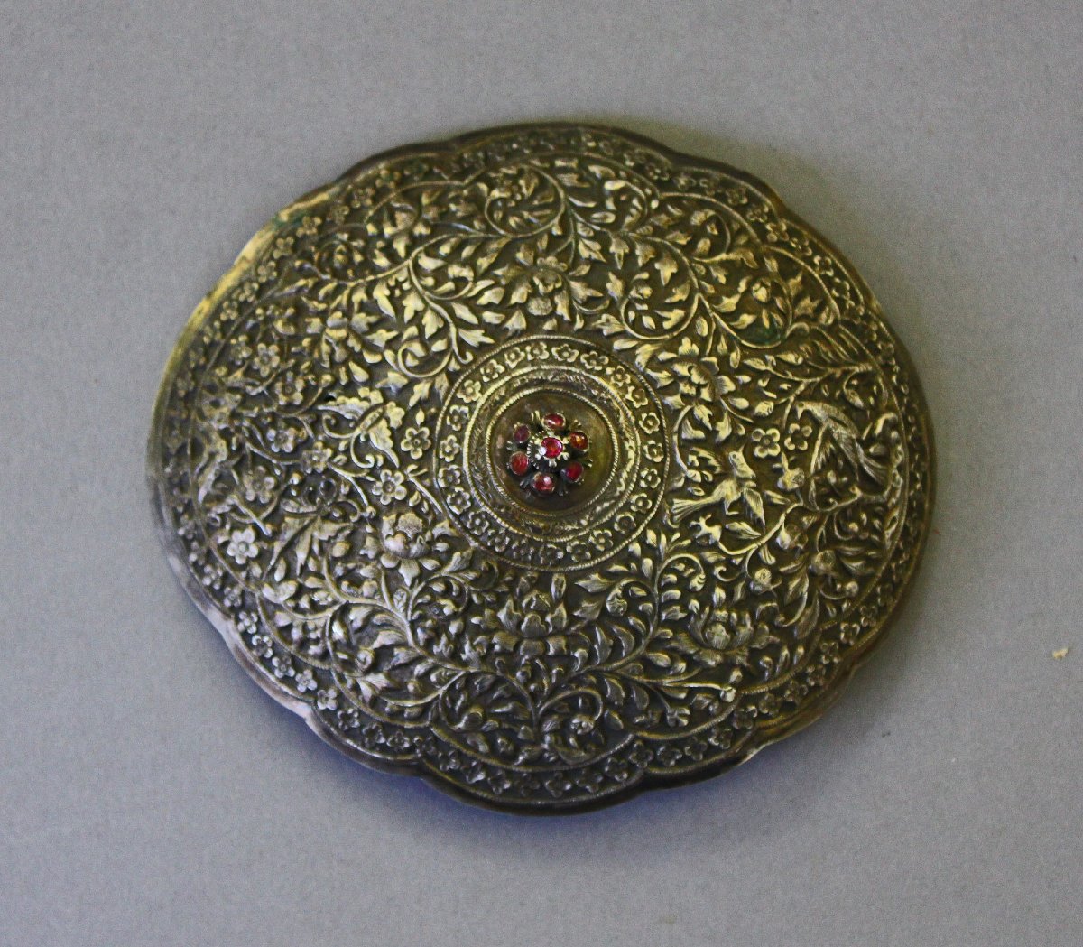Peranakan Nyonya Belt Buckle Solid Silver And Rubies, 19th Century