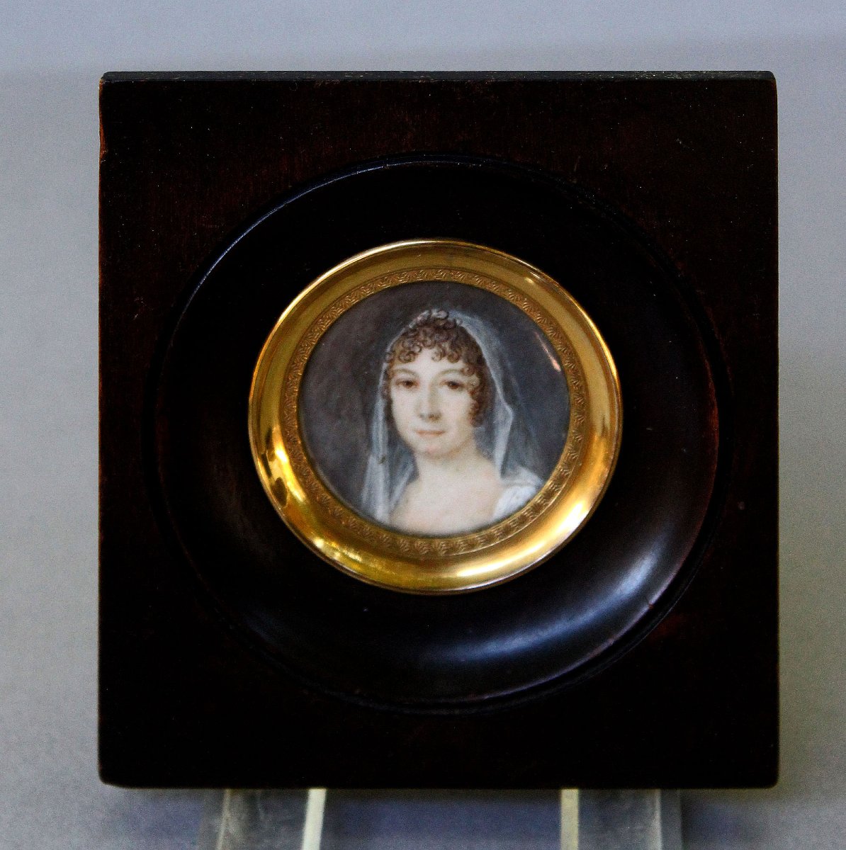 Miniature Ancienne sur Ivoire, Jeune Femme Voilée, Époque Empire, Vers 1810-photo-2