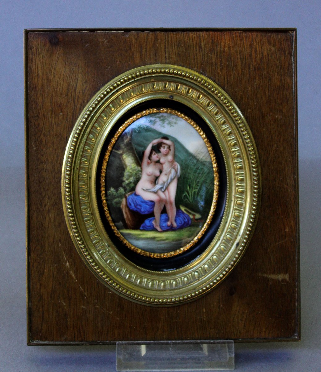Plaque Ancienne Érotique, Deux Baigneuses Légèrement Vêtues, XIXe Siècle-photo-2