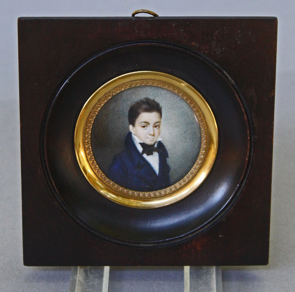 Miniature Portrait Française sur Ivoire, Edmond d’Ainval à Dix Ans, Datée 1815-photo-4