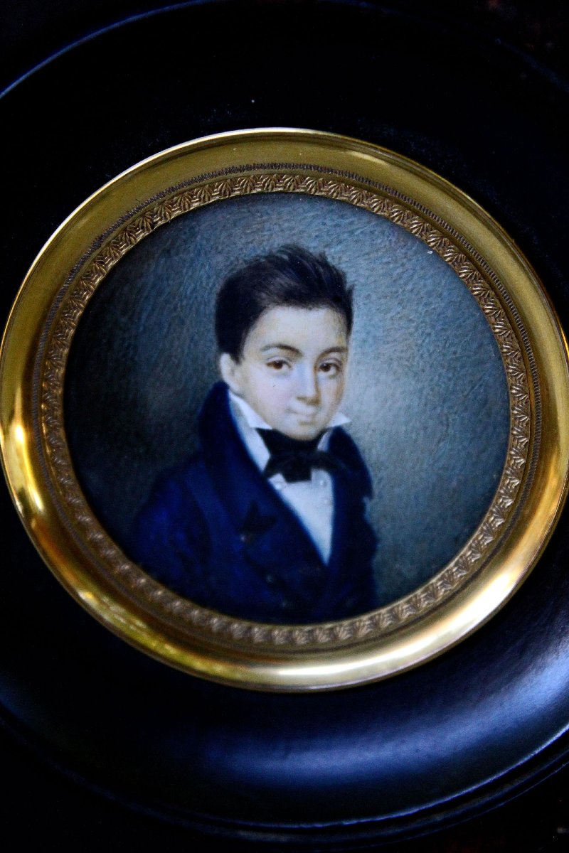 Miniature Portrait Française sur Ivoire, Edmond d’Ainval à Dix Ans, Datée 1815