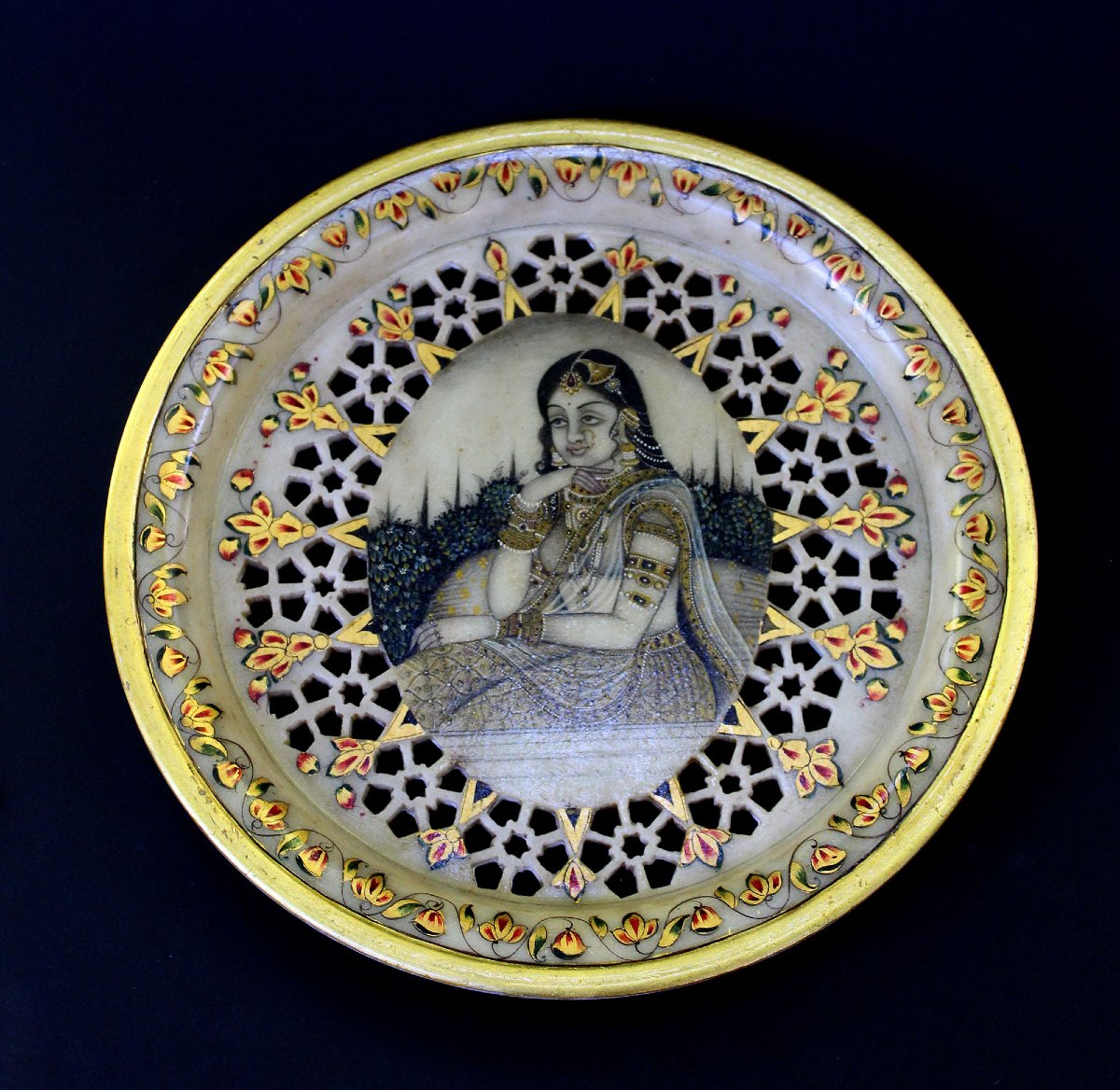 Indian Hand Painted Marble Plate, Mughal Princess, Jaipur