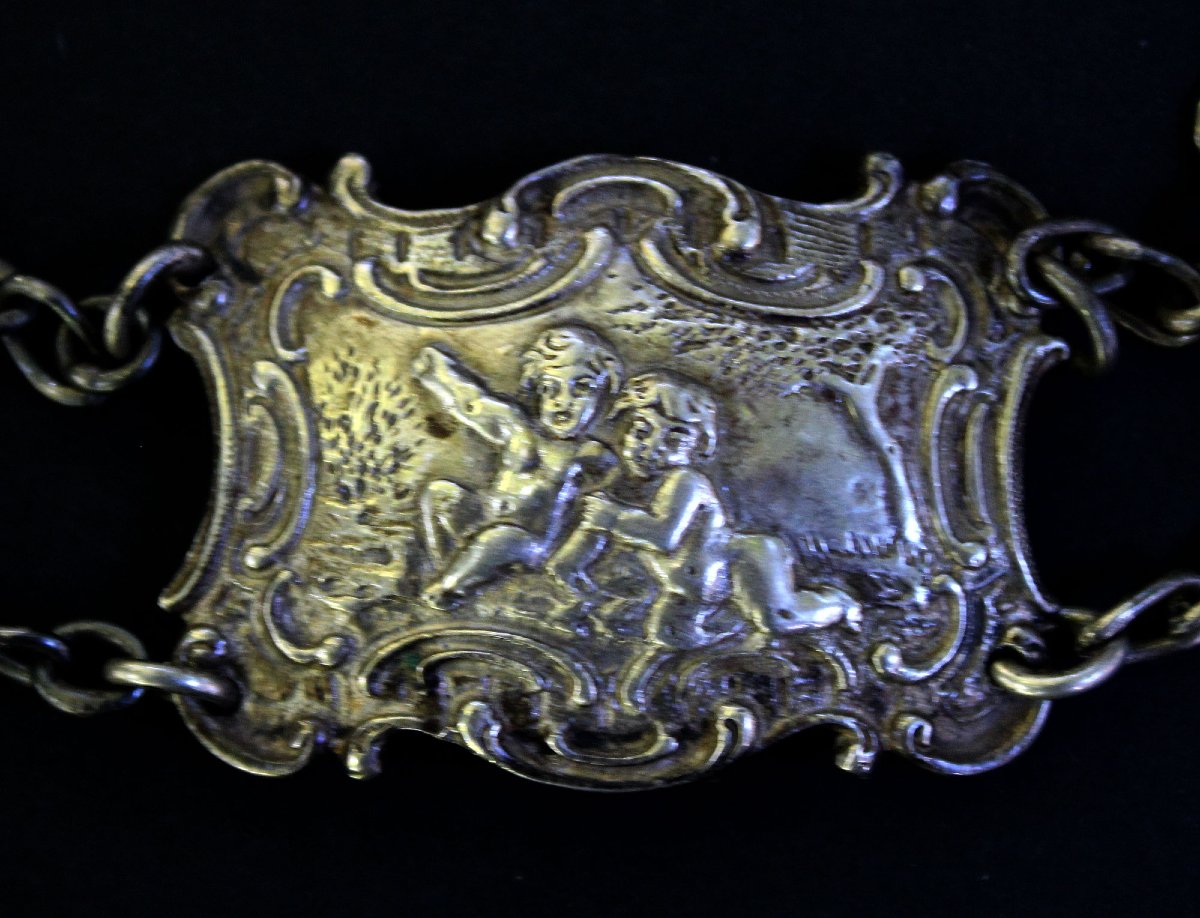 Ceinture de Dame en Argent Massif, Amoureux et Cupidons, Fin XIXe–Début XXe-photo-3