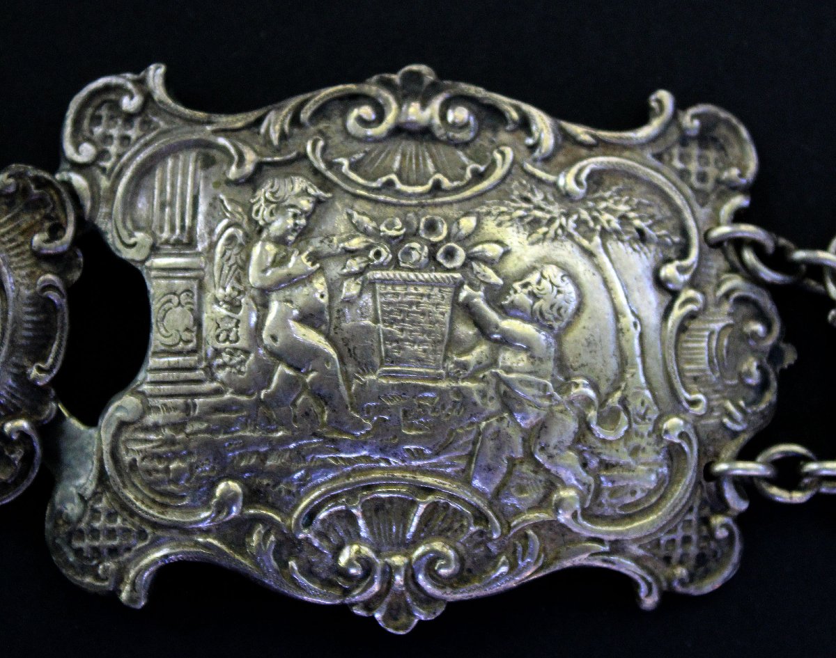 Ceinture de Dame en Argent Massif, Amoureux et Cupidons, Fin XIXe–Début XXe-photo-4