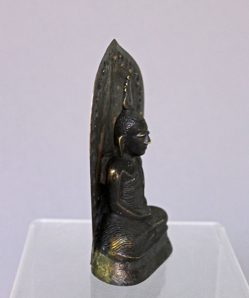 Antique Bouddha Sri Lankais Kandyan en Bronze Assis avec Mandorle Ceylon-photo-2