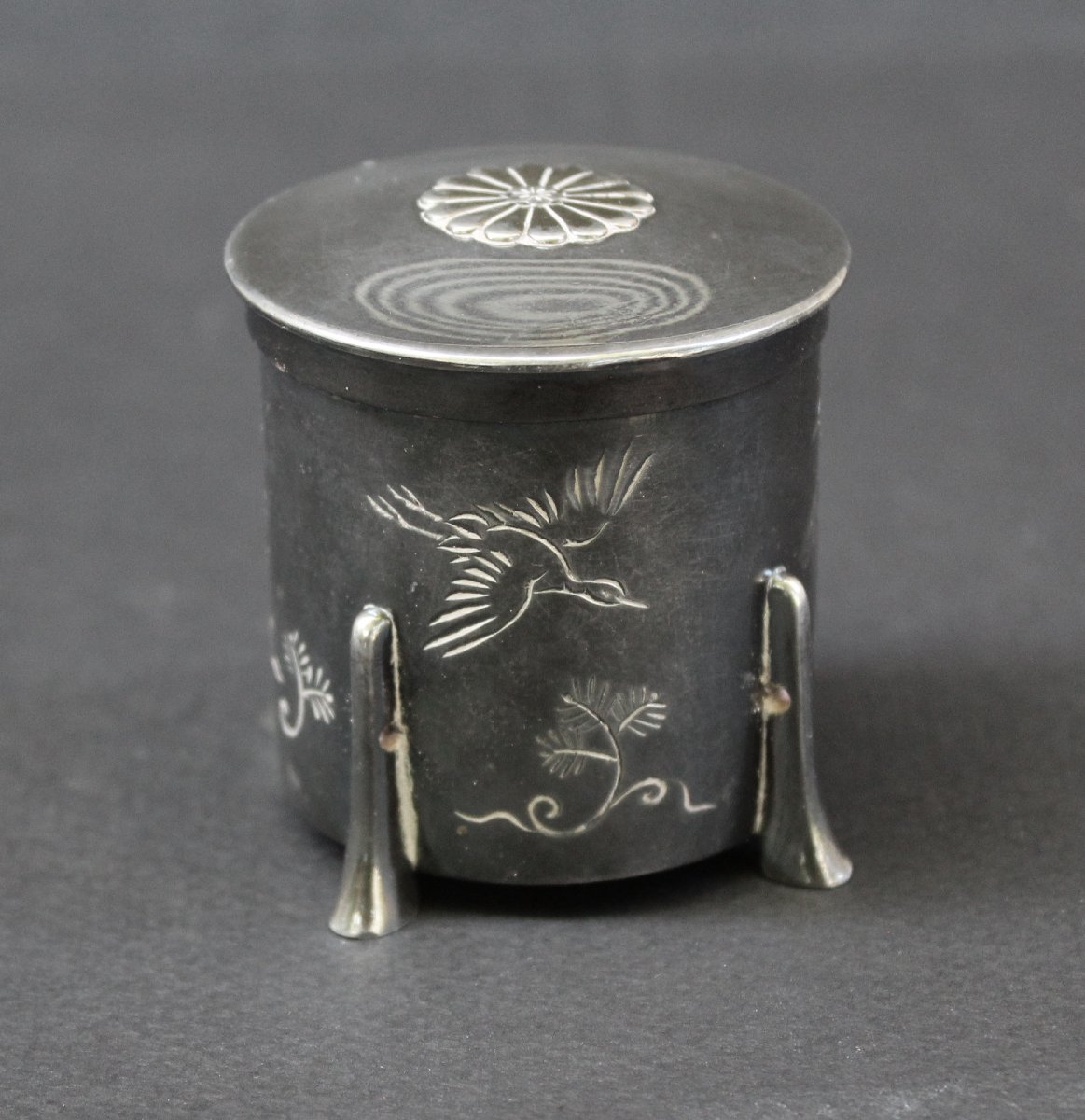 Boîte Impériale Japonaise Ancienne En Argent Massif, Cadeau De Présentation-photo-2