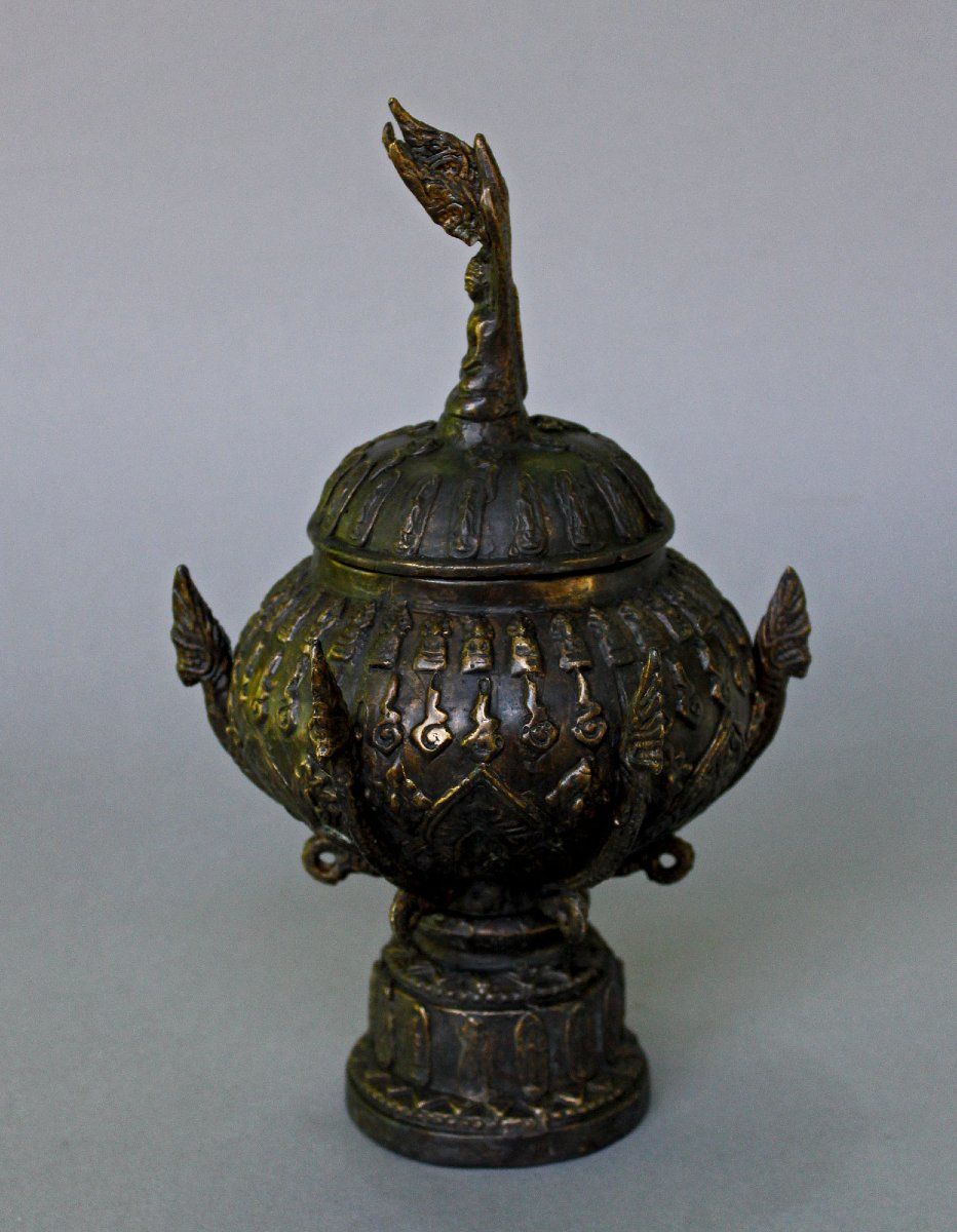 Antique Thai Bronze Khan Nam Matr Ritual Buddhist Holy Water Vessel-photo-4
