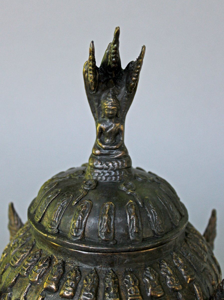 Antique Thai Bronze Khan Nam Matr Ritual Buddhist Holy Water Vessel-photo-1