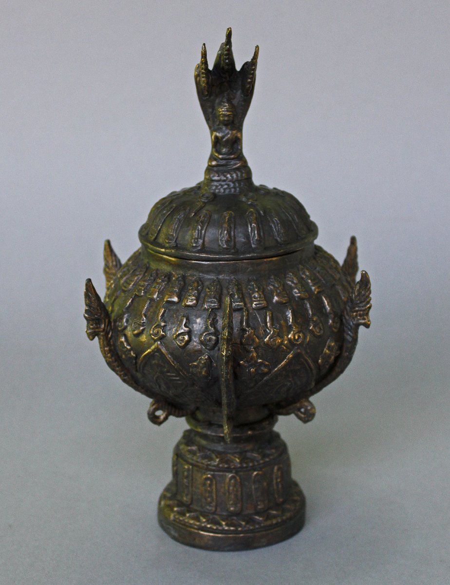 Antique Thai Bronze Khan Nam Matr Ritual Buddhist Holy Water Vessel