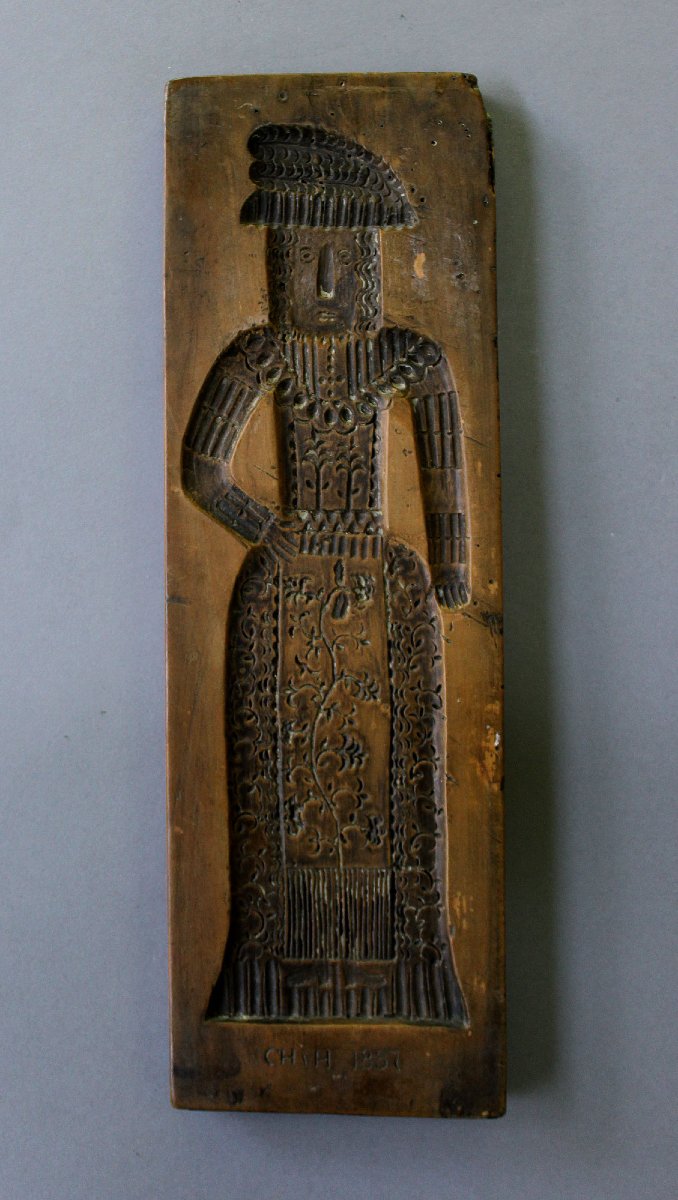 Antique Double-sided Carved Sycamore Gingerbread Mould, Probably Dutch, Dated 1887-photo-2