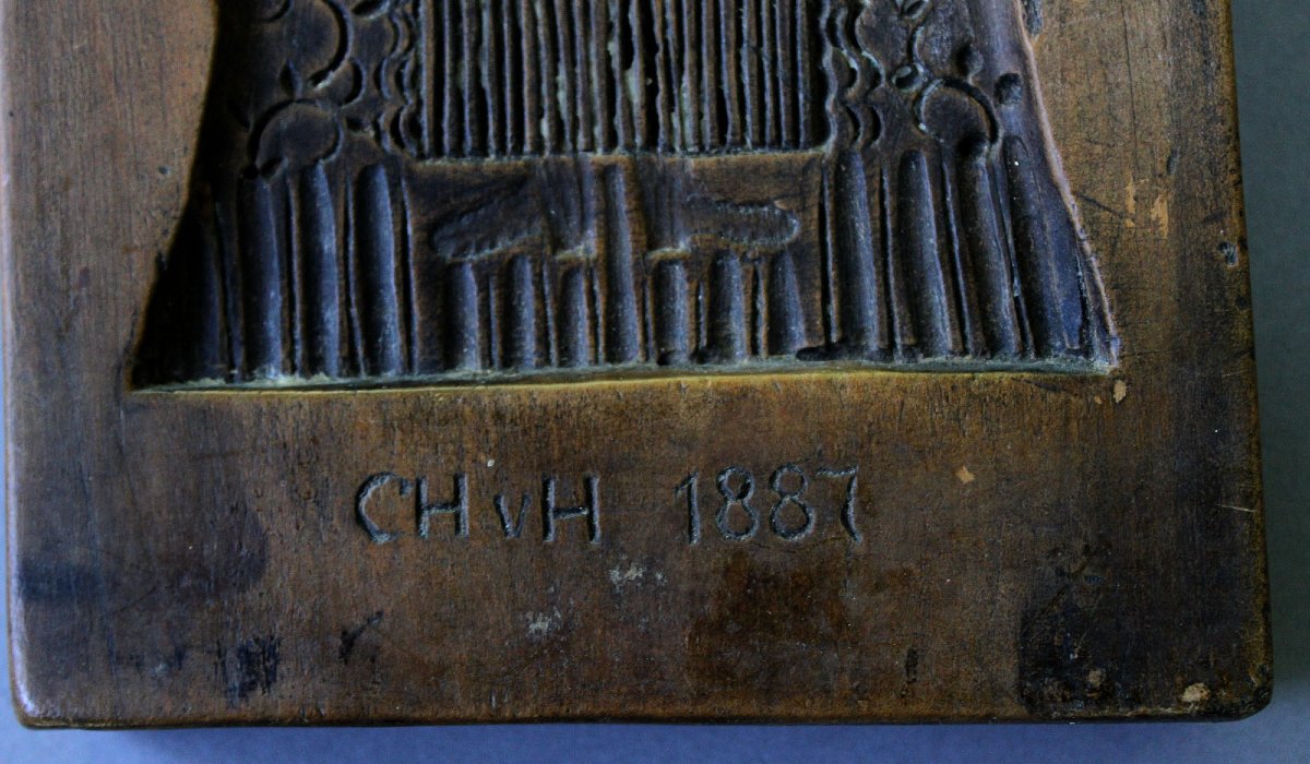 Antique Double-sided Carved Sycamore Gingerbread Mould, Probably Dutch, Dated 1887-photo-3