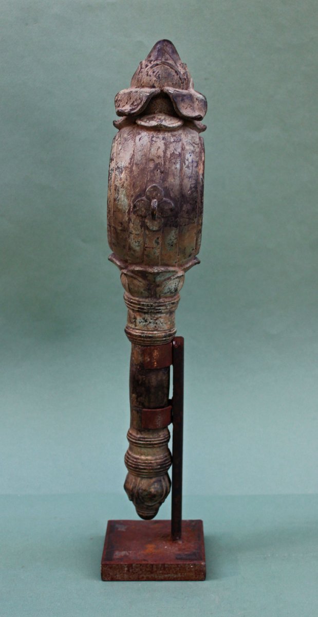 Rare Instrument Rituel Khmer Cambodgien En Bronze, Tambour-hochet, -photo-2
