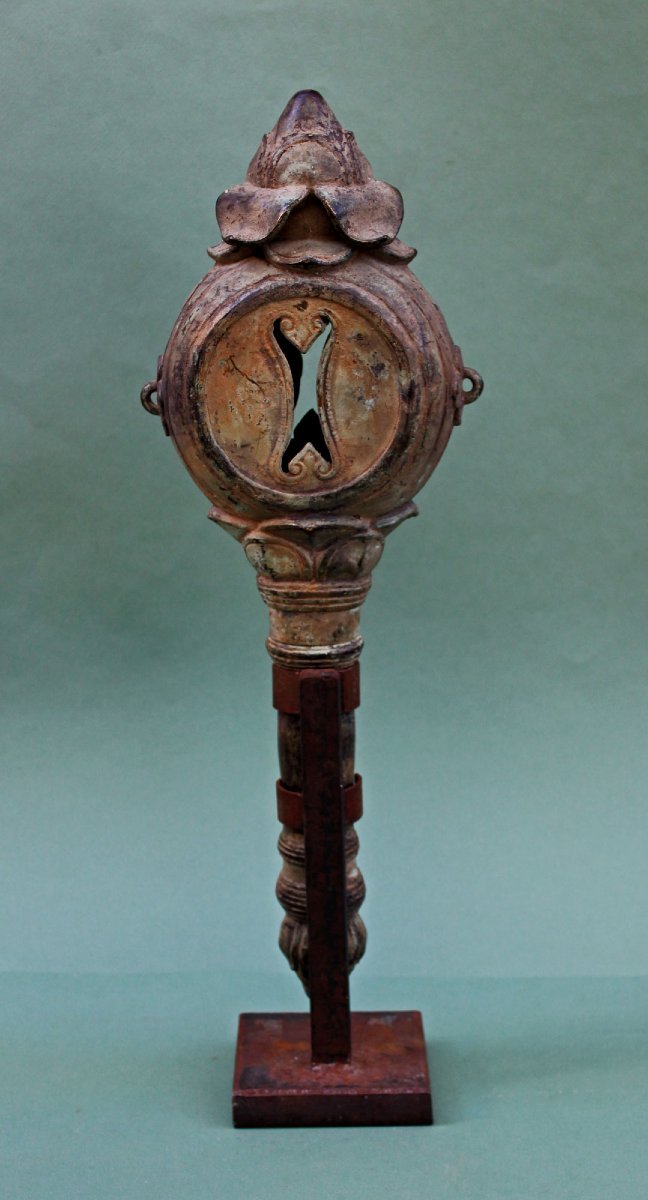 Rare Instrument Rituel Khmer Cambodgien En Bronze, Tambour-hochet, -photo-3