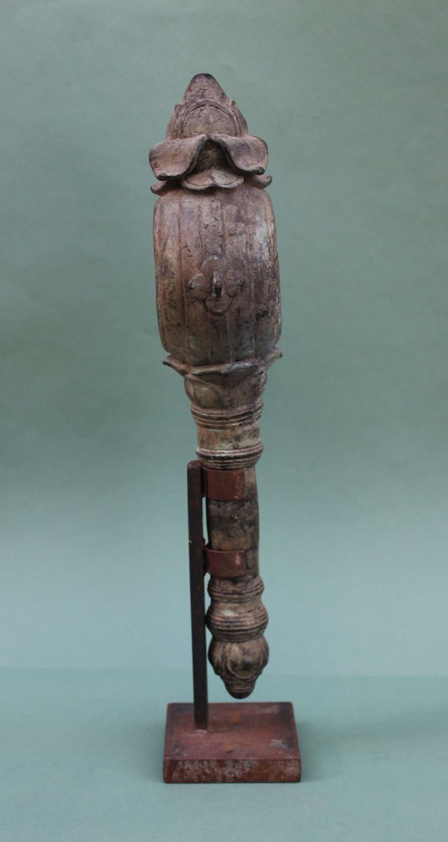 Rare Instrument Rituel Khmer Cambodgien En Bronze, Tambour-hochet, -photo-4