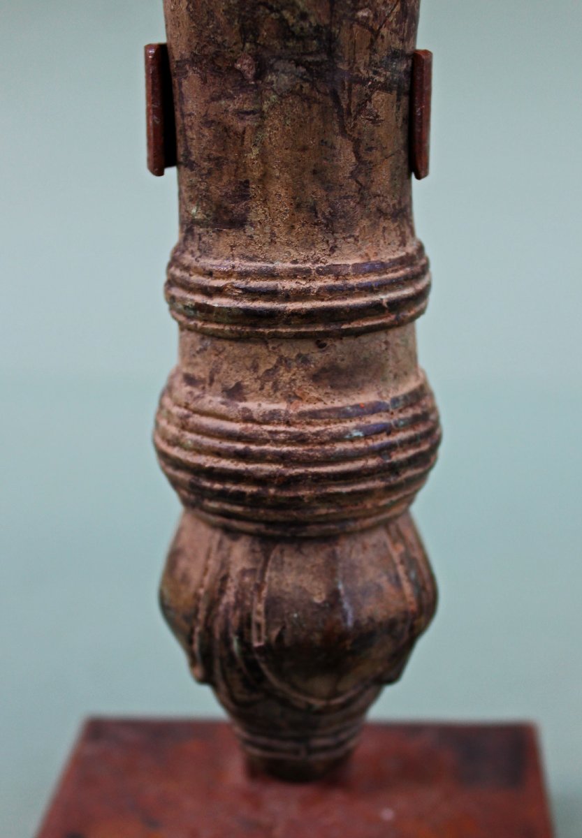 Rare Instrument Rituel Khmer Cambodgien En Bronze, Tambour-hochet, -photo-4